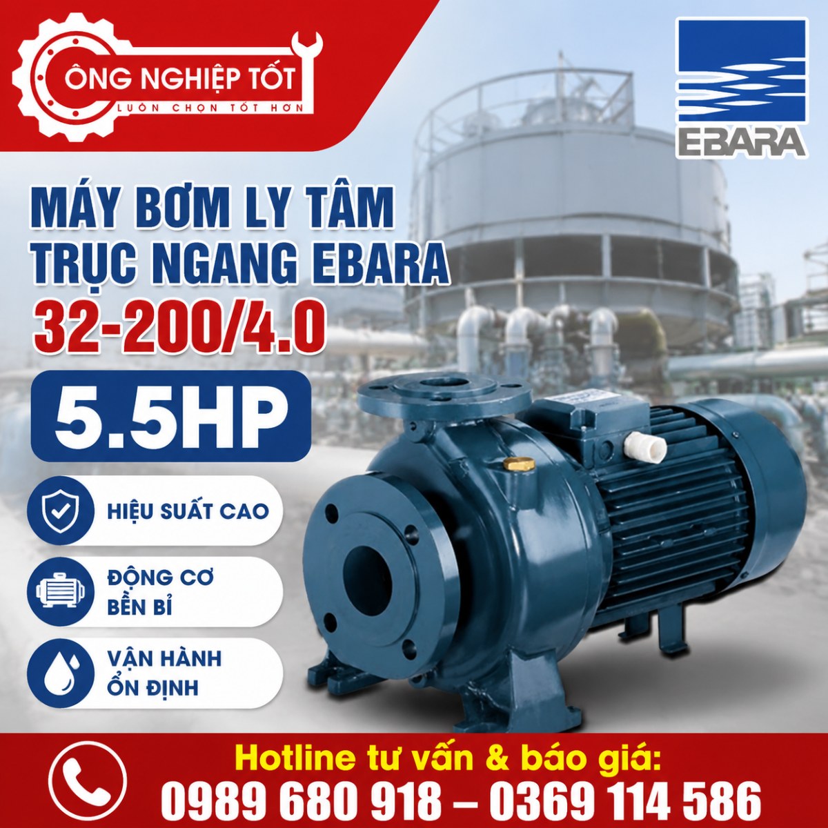 Máy bơm ly tâm trục ngang Ebara 32-200/4.0 5.5HP