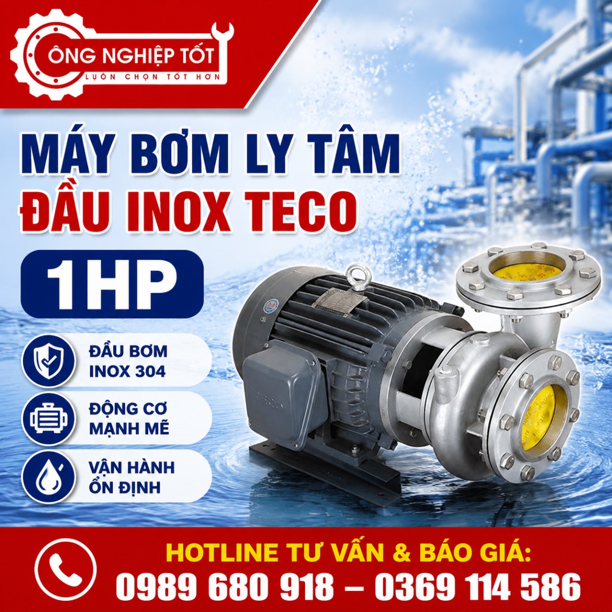 Máy bơm ly tâm đầu inox Teco 1HP