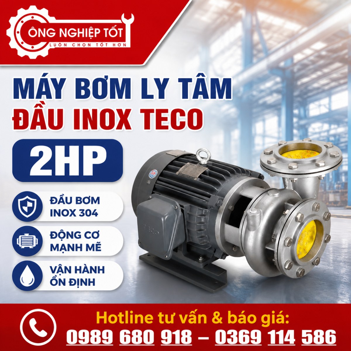 Máy bơm ly tâm đầu inox Teco 2HP