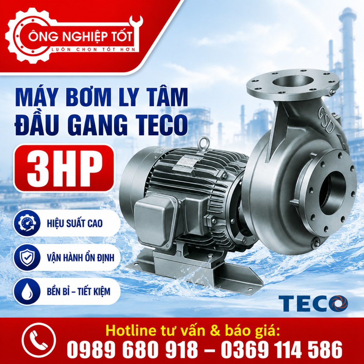 Máy bơm ly tâm đầu gang Teco 3HP