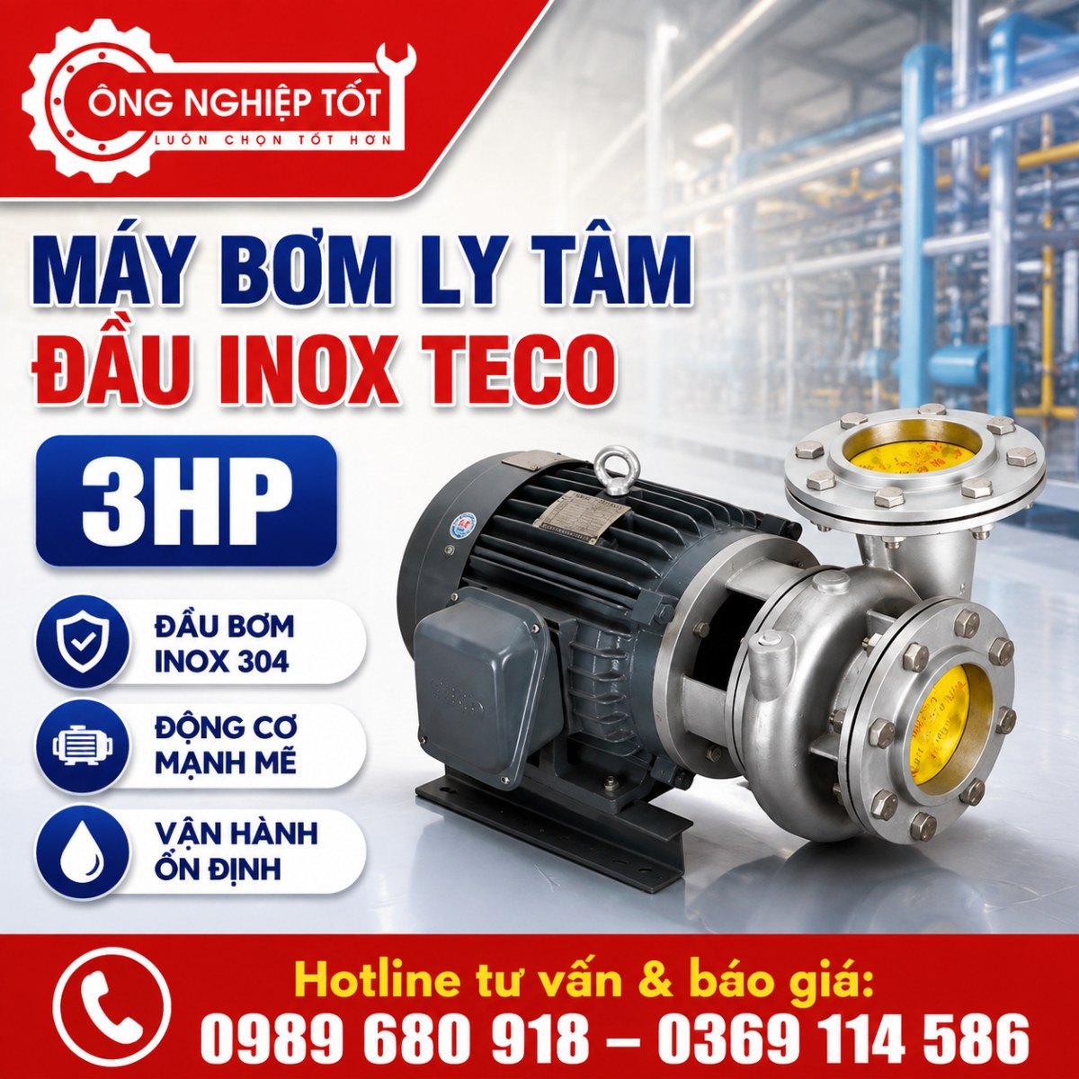 Máy bơm ly tâm đầu inox Teco 3HP