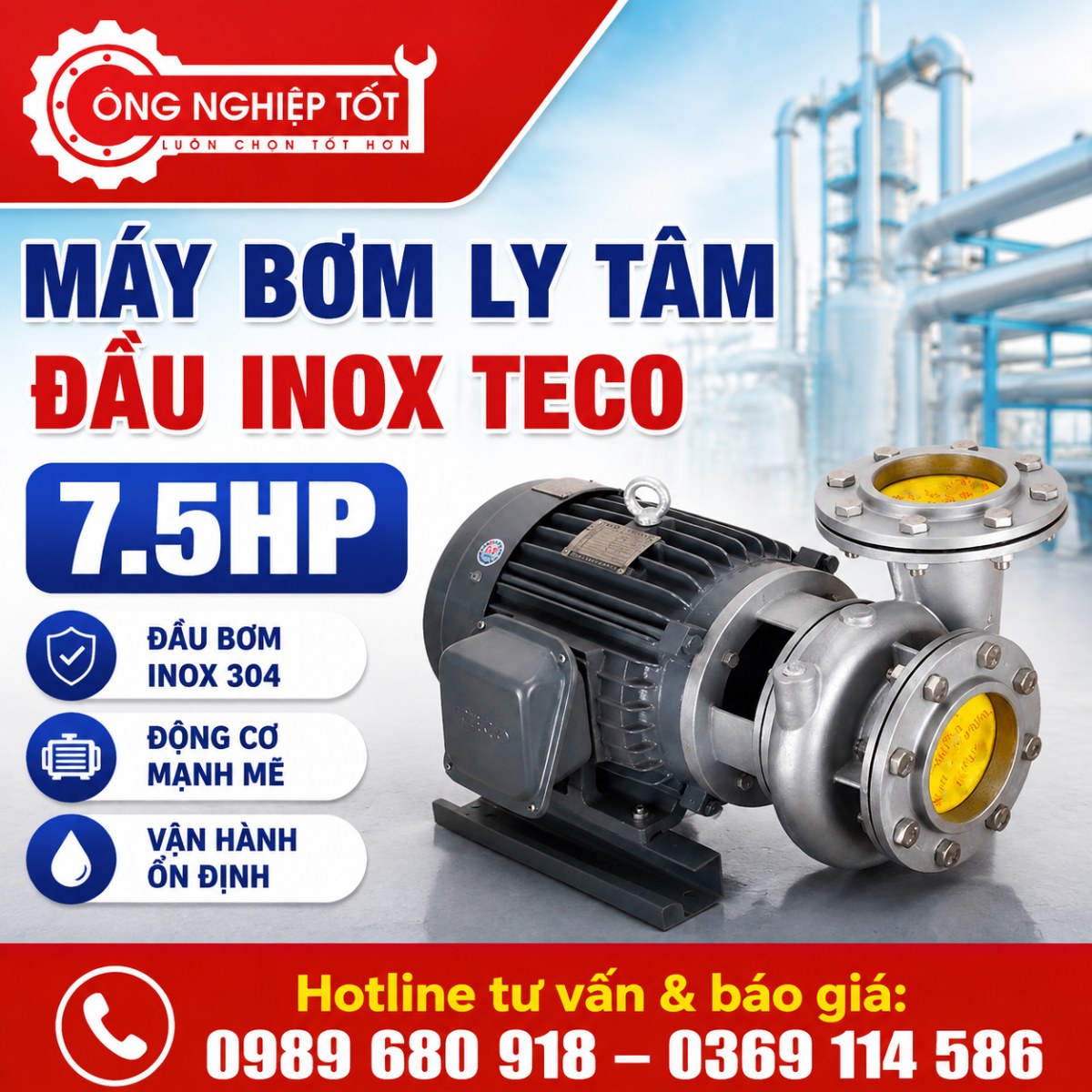 Máy bơm ly tâm đầu inox Teco 7.5HP