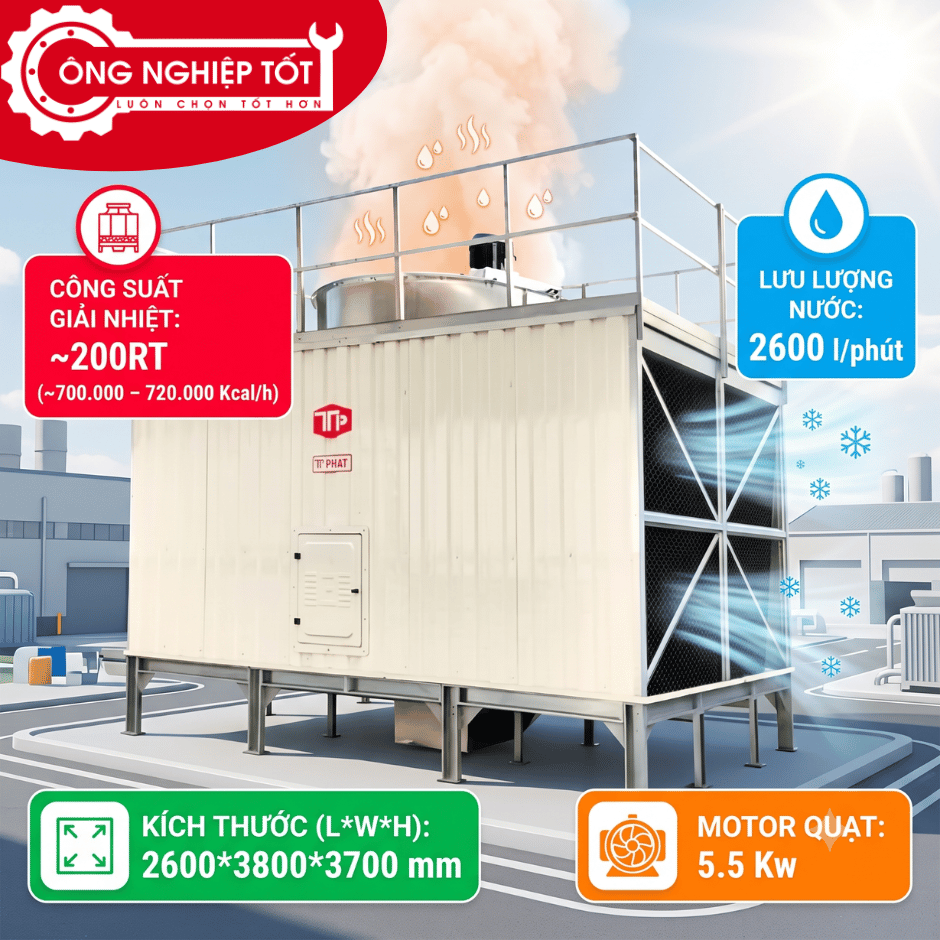 Tháp giải nhiệt Thuận Tiến Phát vuông 200RT