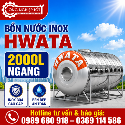 Bồn Nước Inox Hwata 2000L Ngang