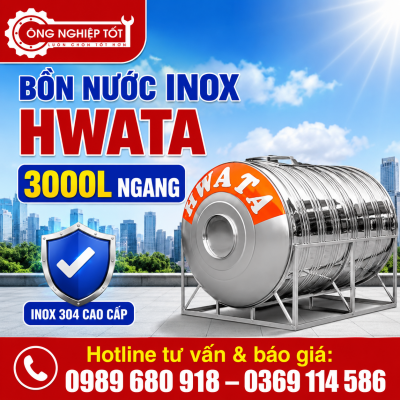 Bồn Nước Inox Hwata 3000L Ngang
