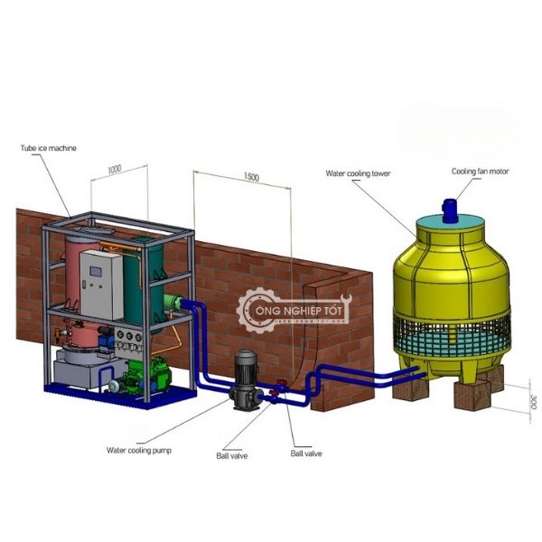 Sử dụng tháp tản nhiệt cho máy đá viên