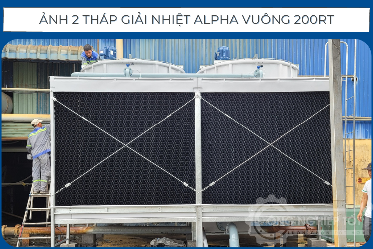 Ảnh thực tế sau khi lắp đặt 2 tháp giải nhiệt vuông Alpha 200RT